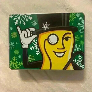 Mr Peanut Planters Nuts Decorative Christmas Tin. 9” w x 6 3/4” l